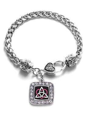Inspired Silver Celtic Sisters Knot Square CZ Rhinestone Charm Braided Bracelet